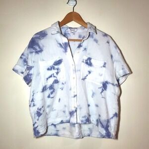 Madewell Womens Tie Dye Top M Blue White‎ Button Front Lightspun Beachside Shirt
